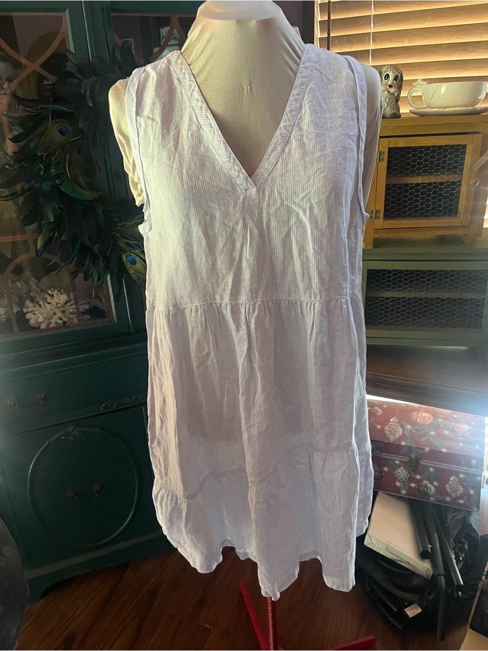 Lucky Brand cotton  Baby Blue white striped Sleeveless V-Neck Tunic Dress